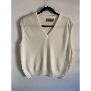 Jantzen Mens Vintage V-Neck Sweater Vest Cream White Knit Made in USA Large